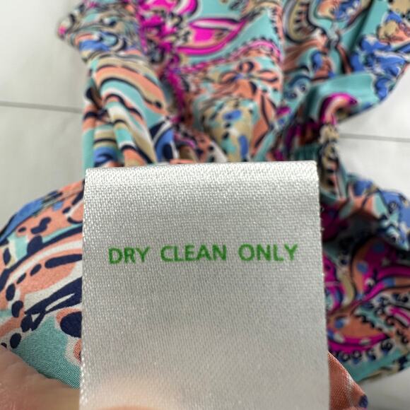 Lilly Pulitzer Top Womens Small Blue Pink Dune Bait & Switch Silk Preppy Peplum - Picture 6 of 9